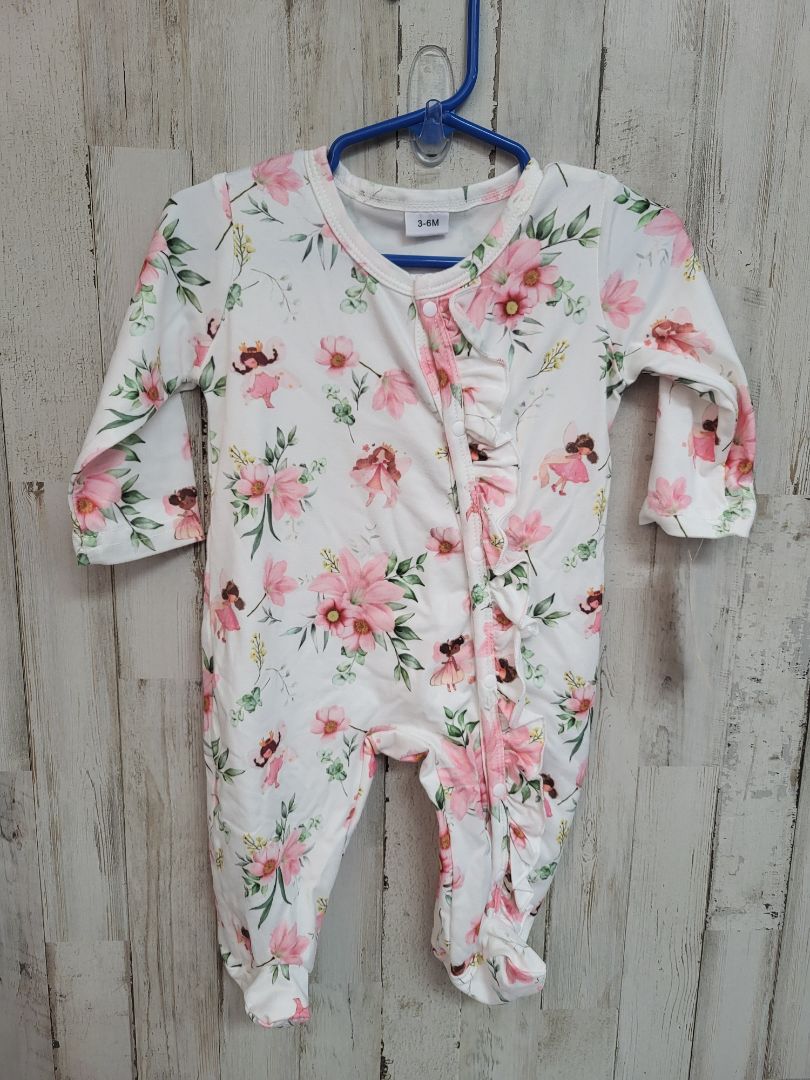 White None 3-6m Floral Sleeper, Girl NB-3m