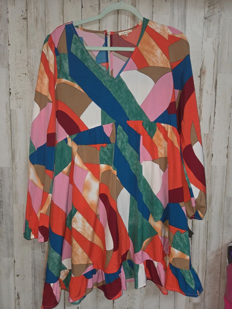 TAN JODIFL PRINTED VNECK DRESS, LADIES M