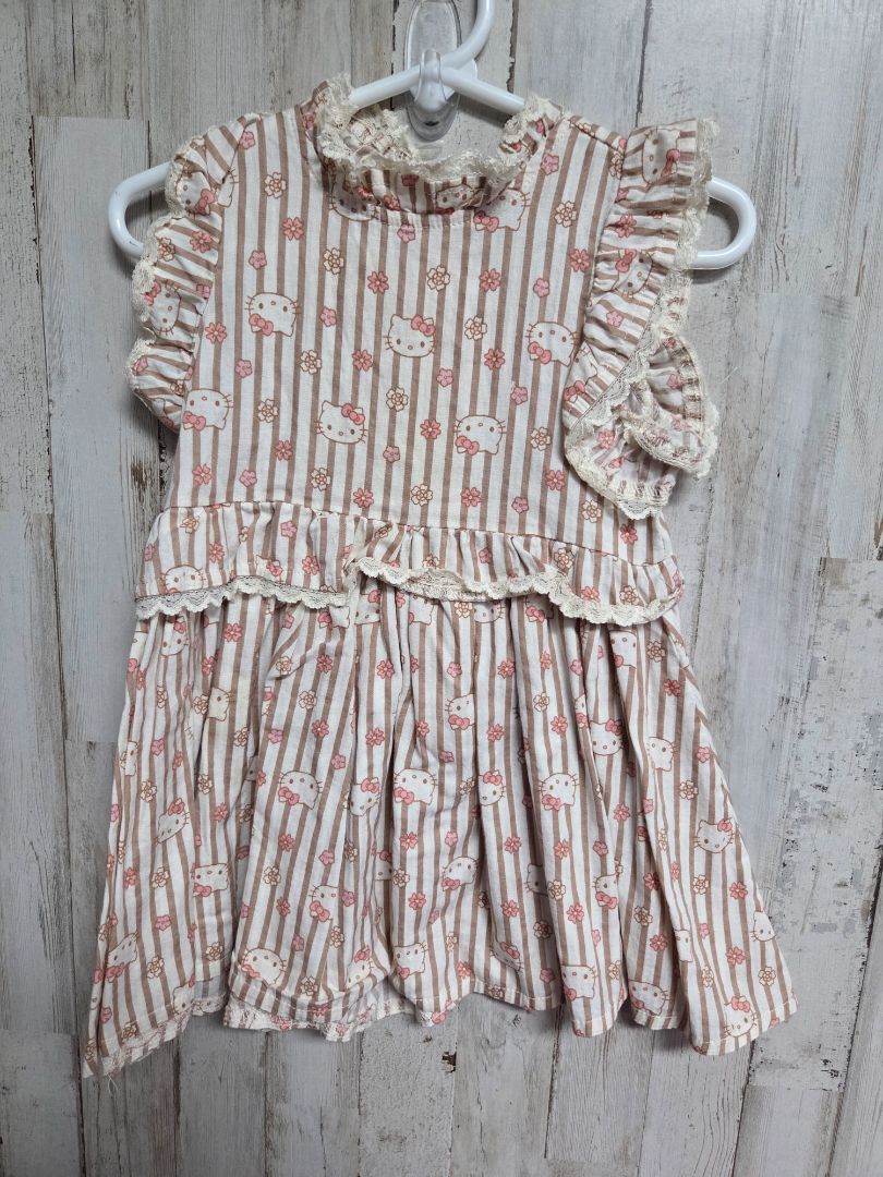 TAN HELLO KITTY STRIPED LACE DRESS, GIRL 2T