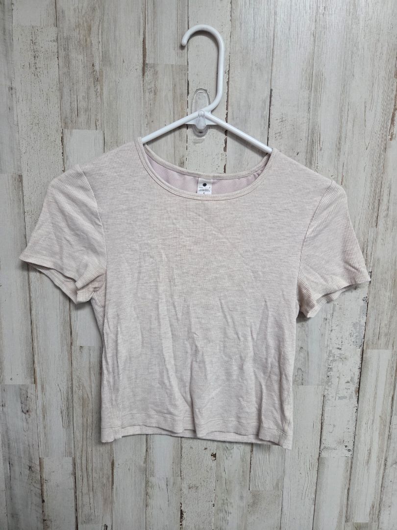 CREAM YOGALICIOUS RIBBED CROP TOP, LADIES S