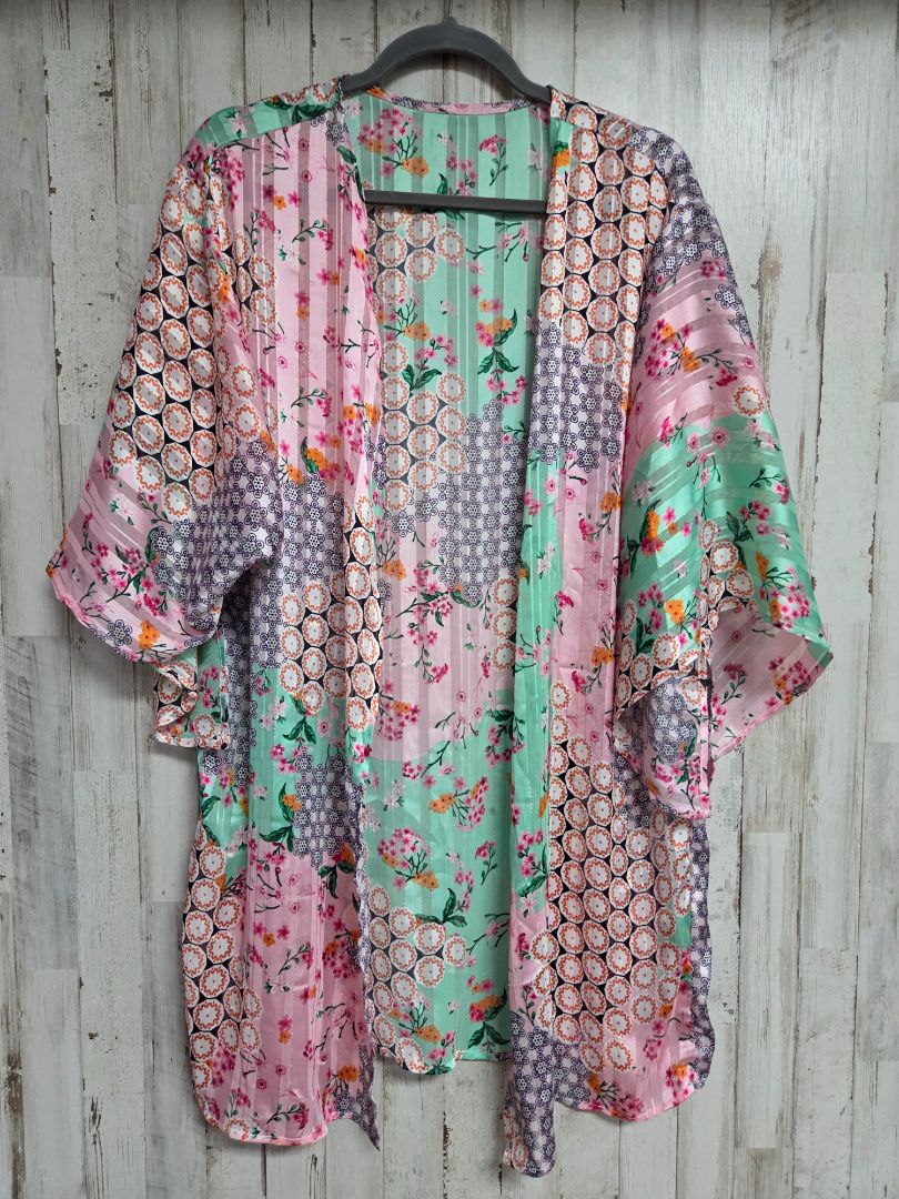 PINK/MINT PATTERN BLOCK KIMONO, LADIES OS
