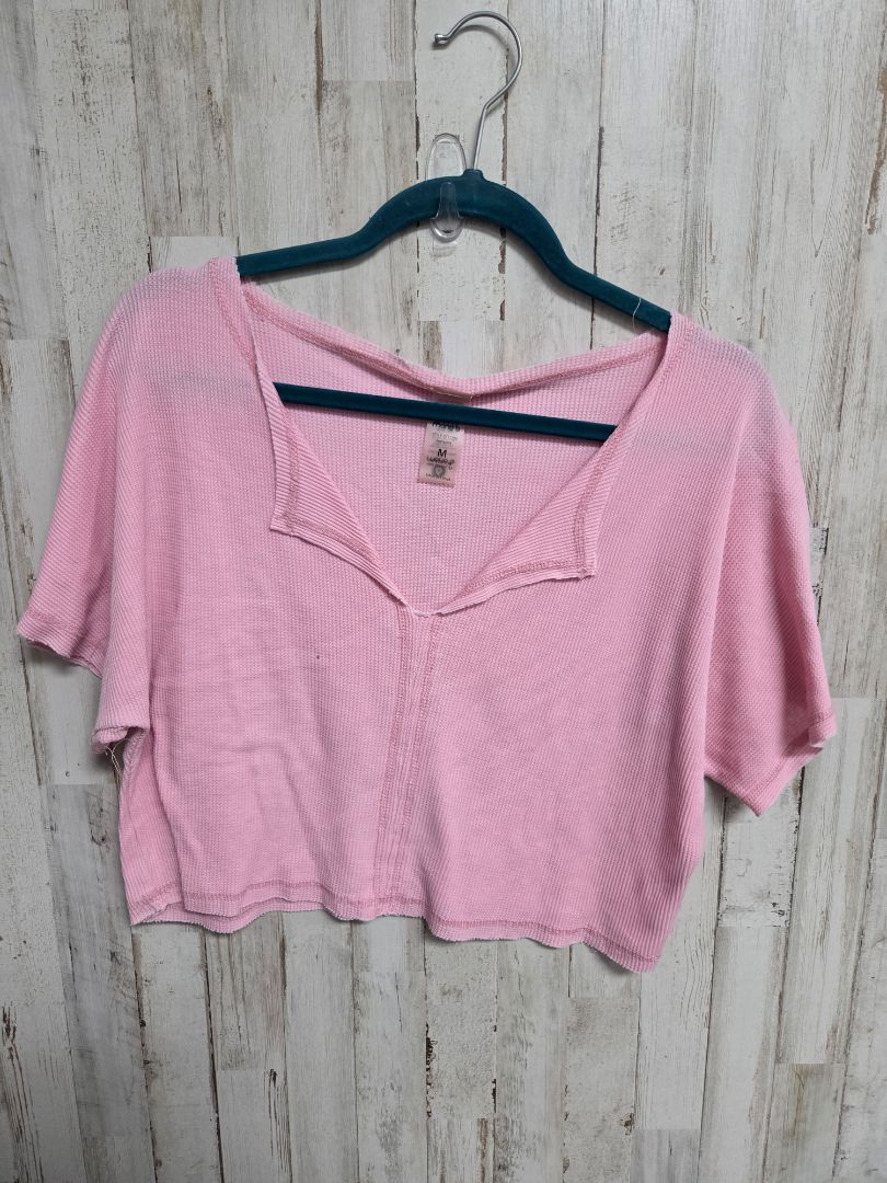 PINK MONO B WAFFLE CROP TOP, LADIES M