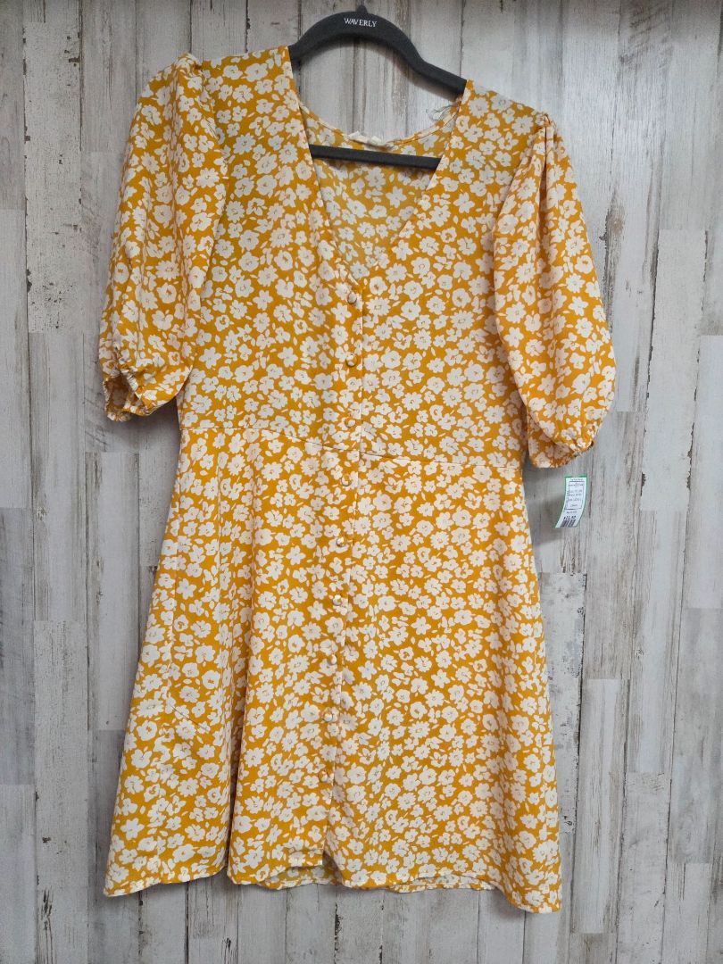 YELLOW ENTRO FLORAL BUTTON DRESS, LADIES L