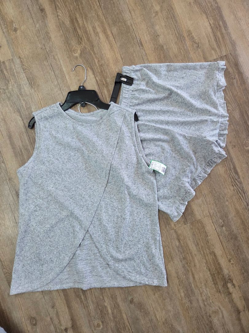 LADIES L GREY HEATHERED 2PC SET