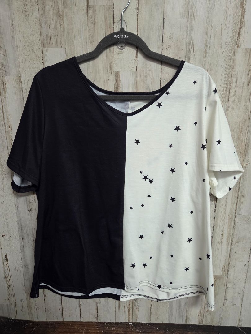 BLACK/WHITE SPLIT STAR TEE, LADIES 3X