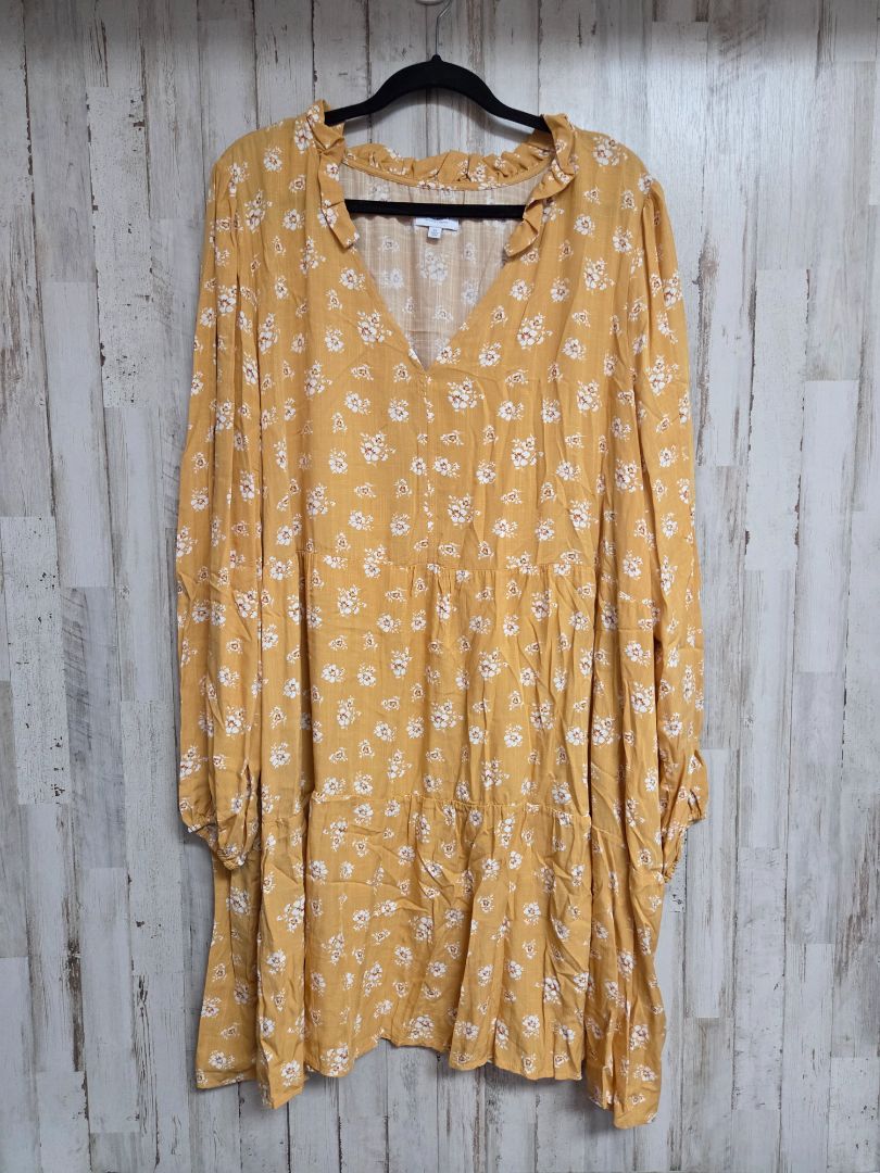 YELLOW TRUE CRAFT FLORAL TIER DRESS, LADIES 4X