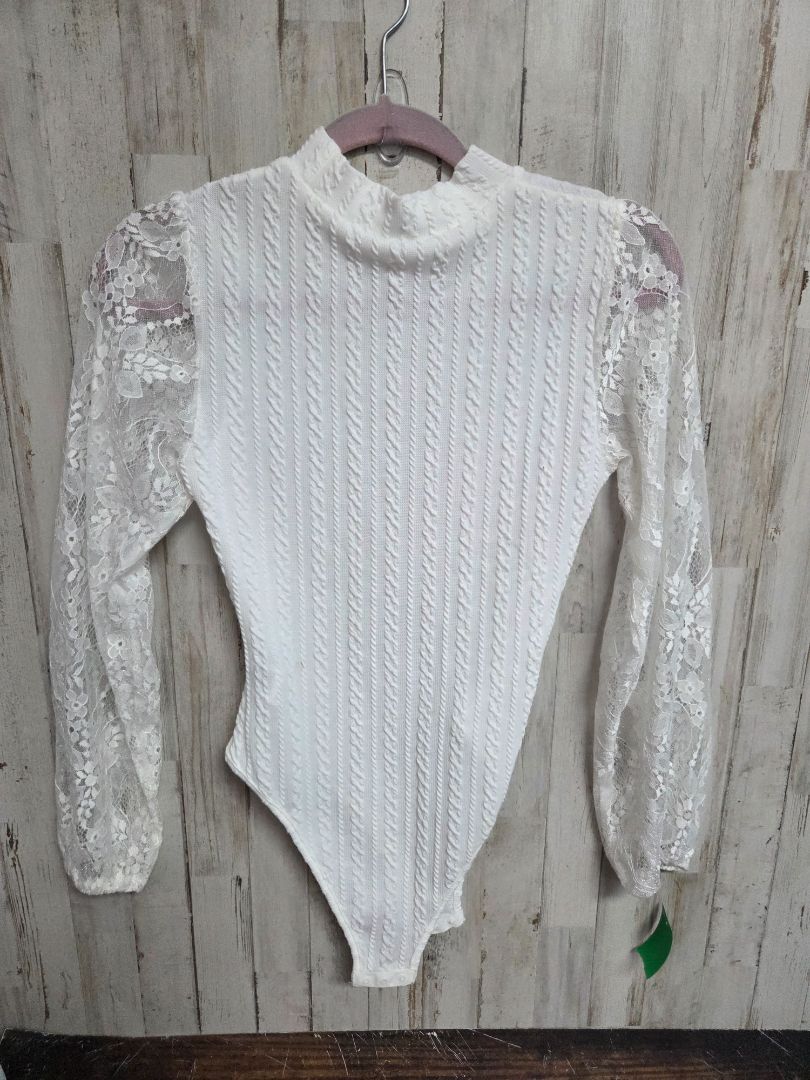 WHITE SHEIN CABLE KNIT BODYSUIT, LADIES S