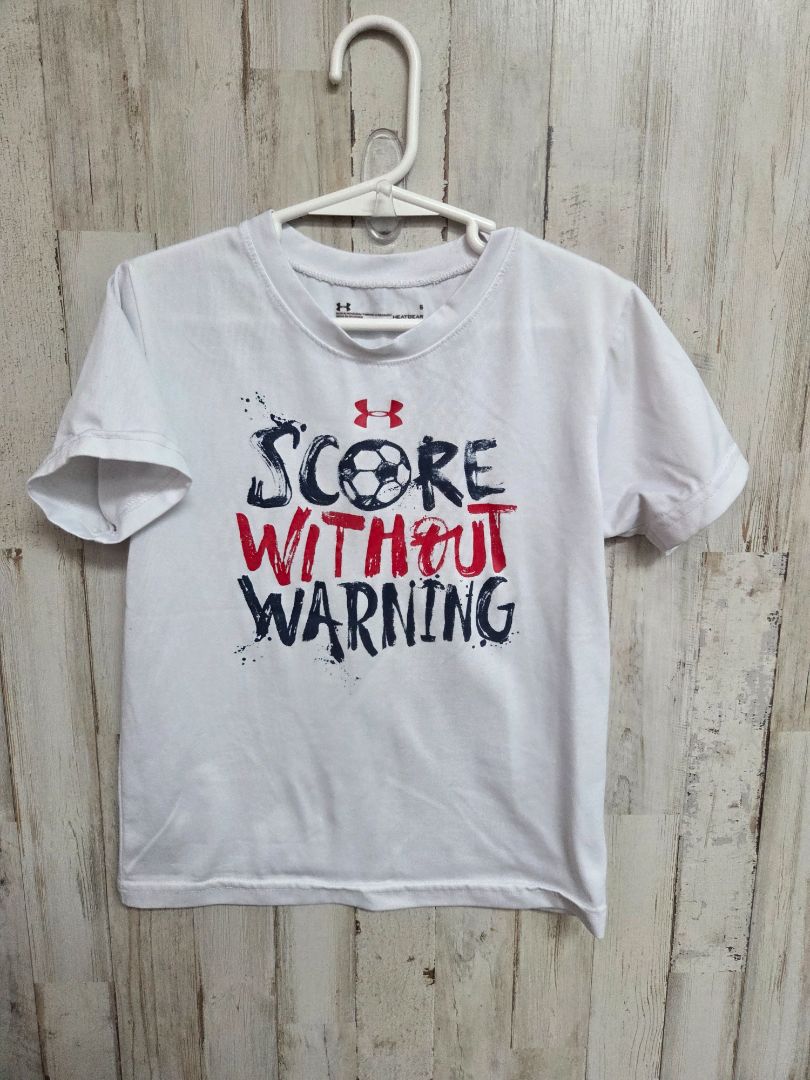 WHITE UNDER ARMOUR SCORE HEATGEAR TEE, BOY 5T