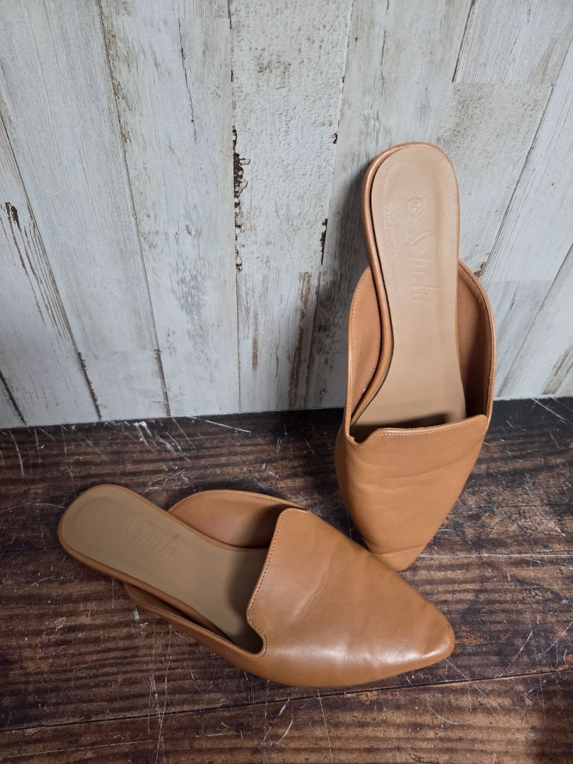 TAN SHEIN SLIP ON SLIDES, SHOES A8