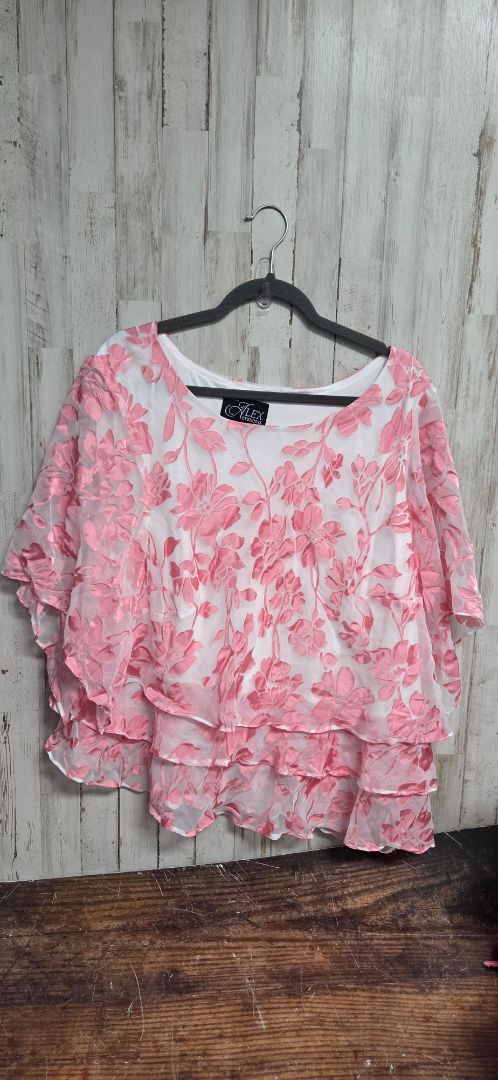 PINK ALEX EVENINGS FLORAL MESH BLOUSE, LADIES 3X