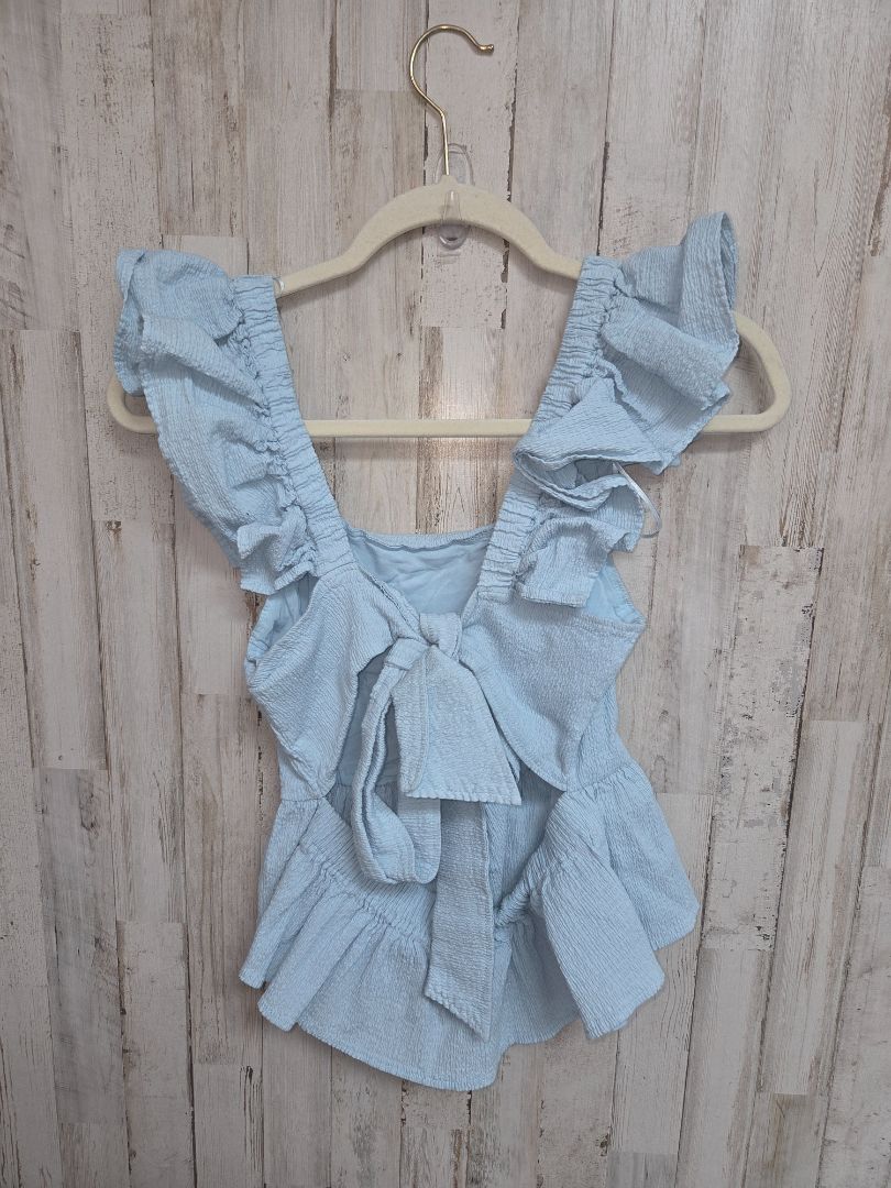 blue mi ami open back ruffle top, LADIES M