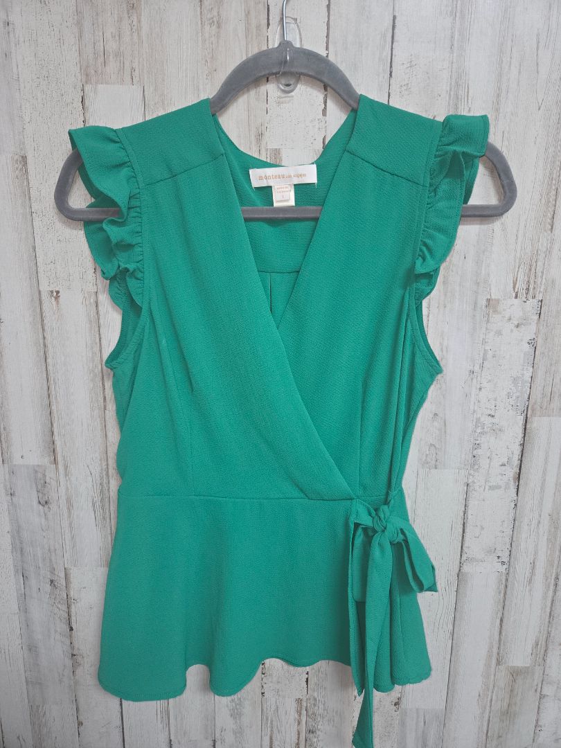 green MONTEAU ruffle surplice top, LADIES L
