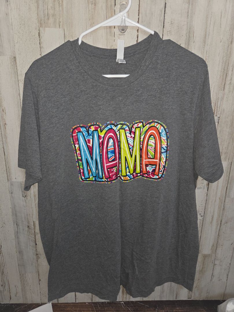 grey BELLA CANVAS mama tee, LADIES XL