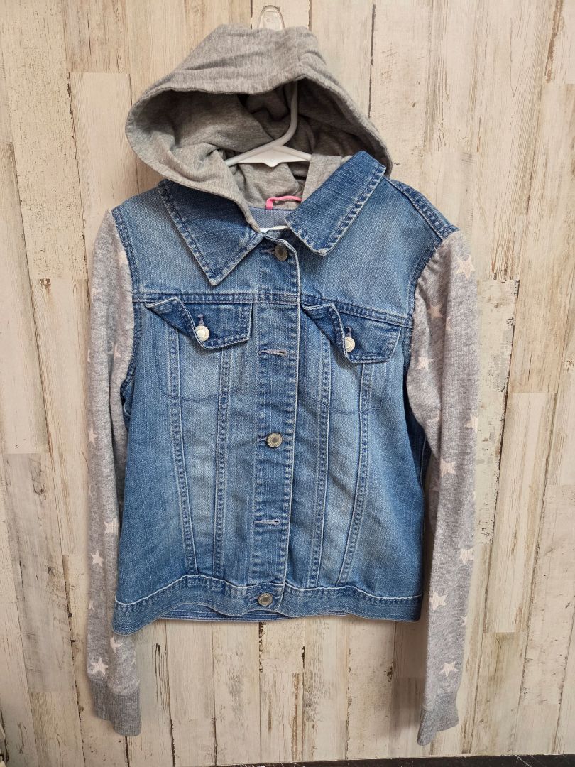 blue/grey CHILDRENS PLACE hooded denim jacket, girl 14