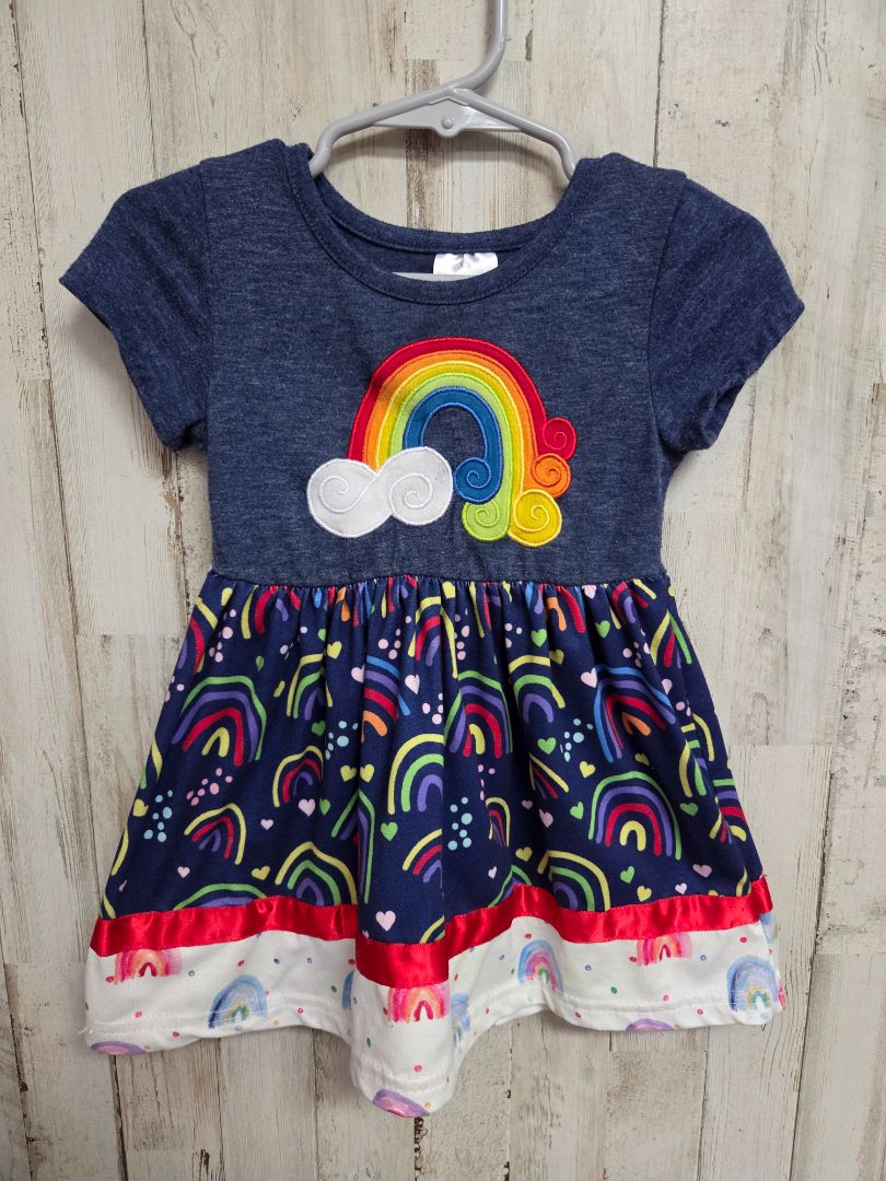 navy boutique rainbow dress, girl 18m