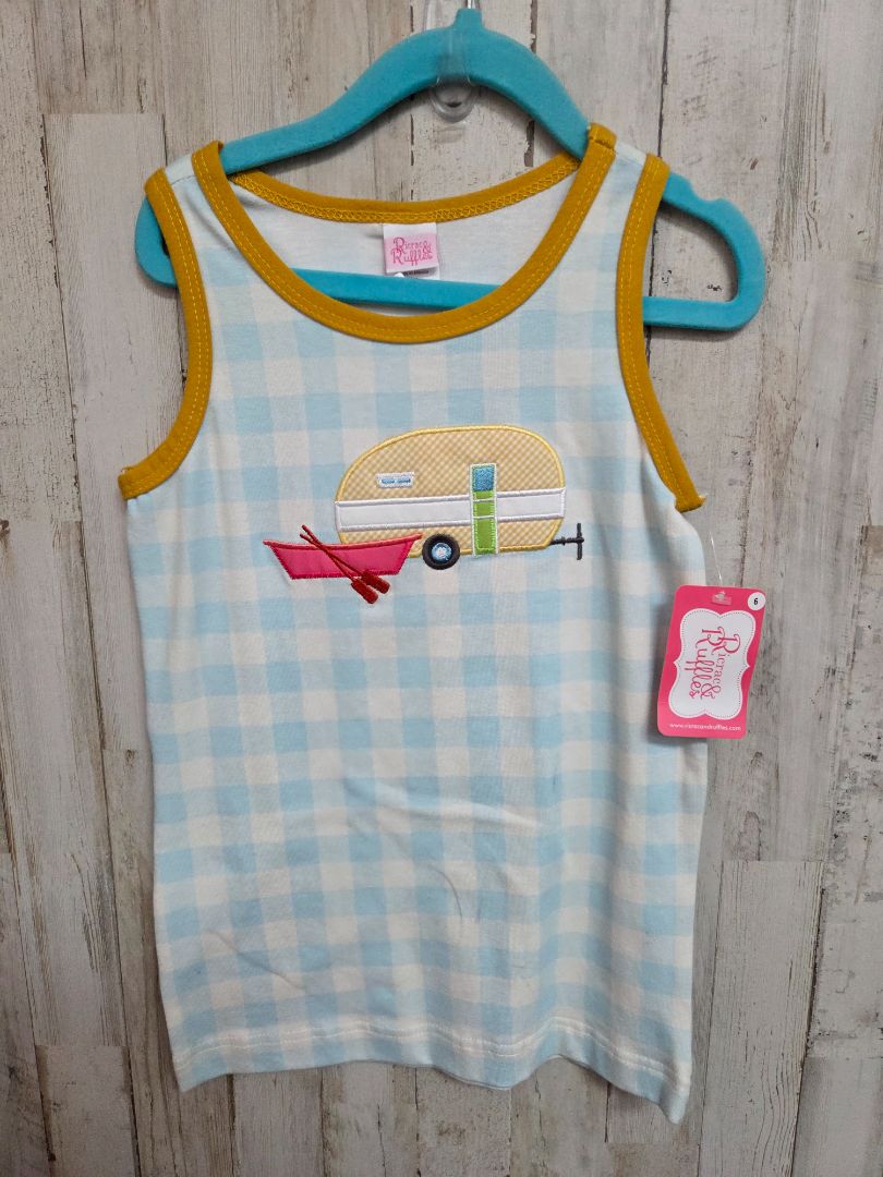 blue ricrac & ruffles NEW camper tunic, girl 6