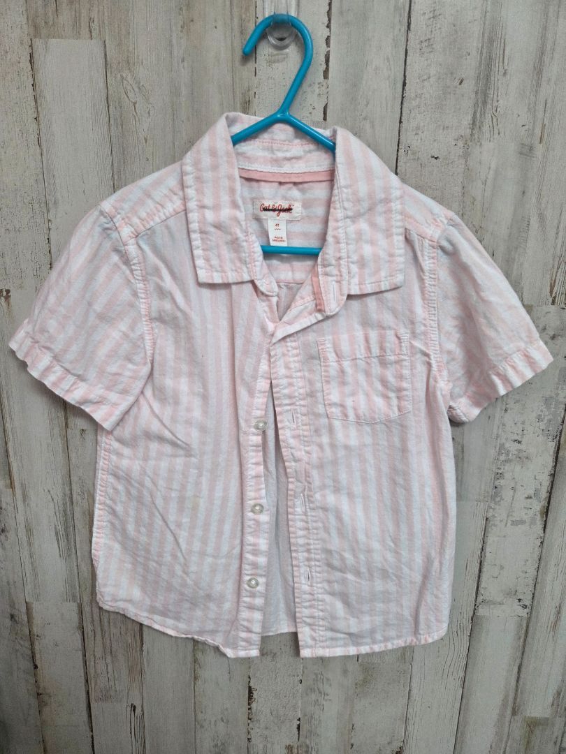 PINK / WHITE CAT & JACK STRIPED BUTTON UP, BOY 4T