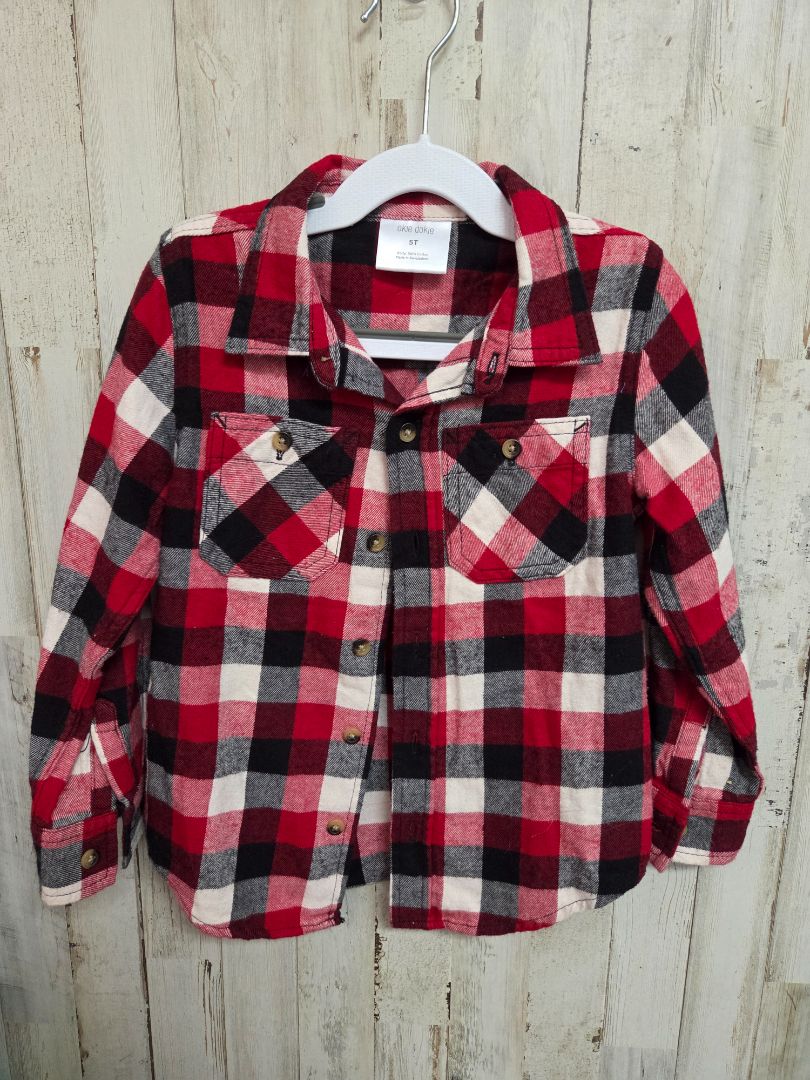 RED/BLACK OKIE DOKIE PLAID BUTTON UP, BOY 5T