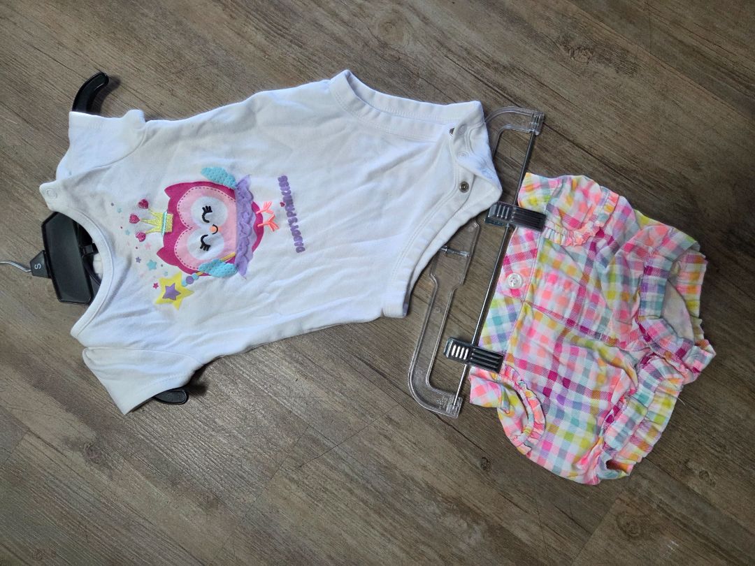 WHITE/PINK GARANIMALS OWL ONESIE & SHORTS, GIRL 12M