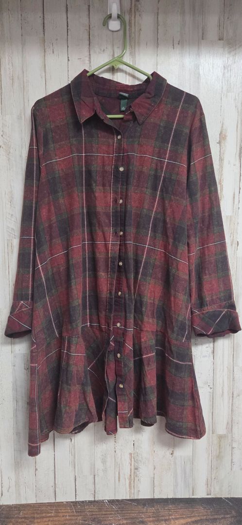 RED/GREEN WILD FABLE PLAID BUTTON UP DRESS, LADIES XL