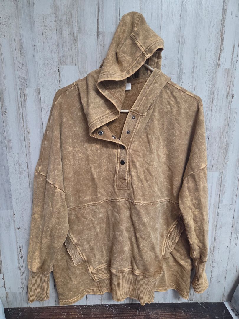 TAN ZENANA ACID WASH HOODIE, LADIES M