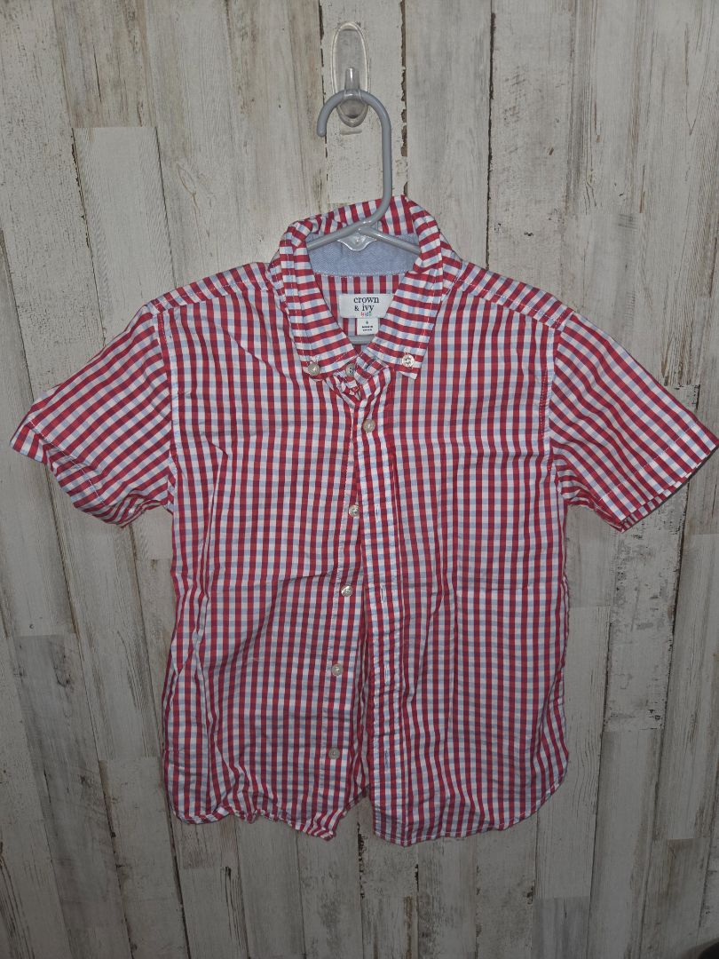 RED/LT BLUE CROWN & IVY PLAID BUTTON UP, BOYS 6