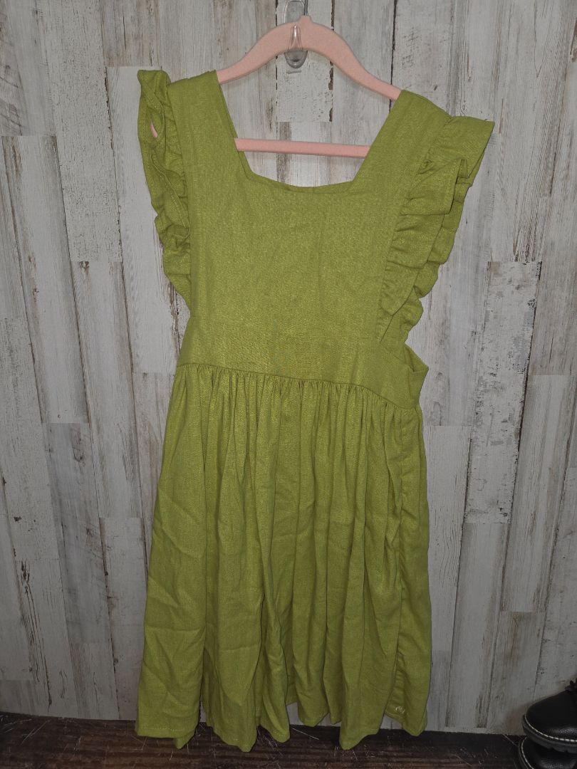 GREEN RUFFLE & JAMES LINEN DRESS, GIRLS 7/8