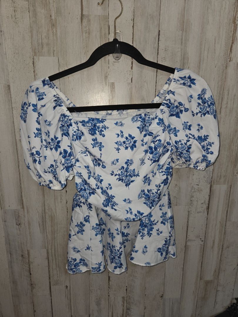 WHITE/BLUE SHEIN FLORAL TOP, GIRLS 13
