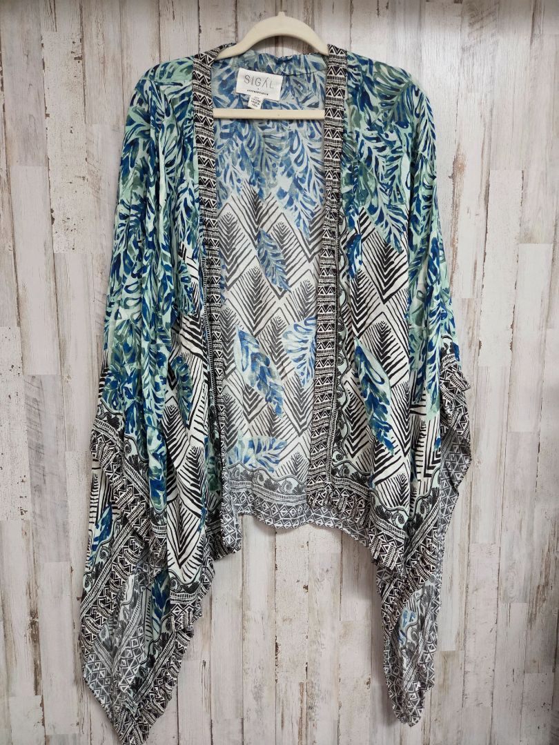 BLUE/GREEN ANTHROPOLOGIE PRINTED KIMINO, LADIES O/S