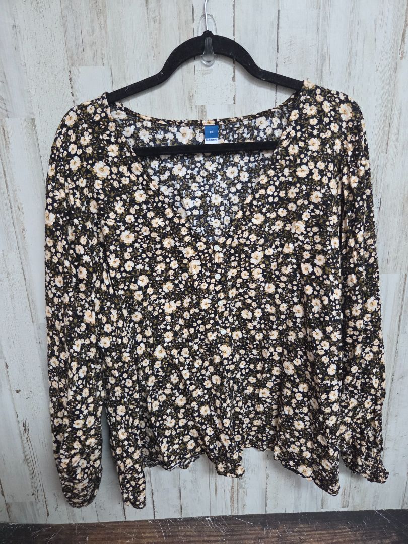 BLACK OLD NAVY FLORAL BUTTON TOP, LADIES 2X