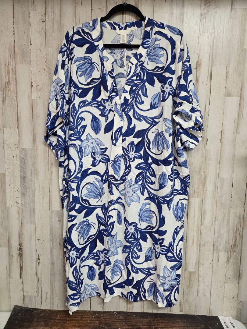 WHITE/BLUE H&M PRINTED VNECK DRESS, LADIES 3X