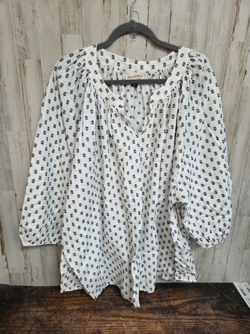 WHITE UNIVERSAL THREAD PRINTED LINEN TOP, LADIES 4X