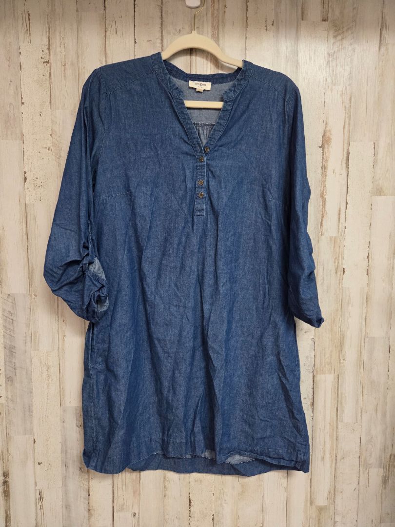 BLUE UMGEE DENIM BUTTON DRESS, LADIES M