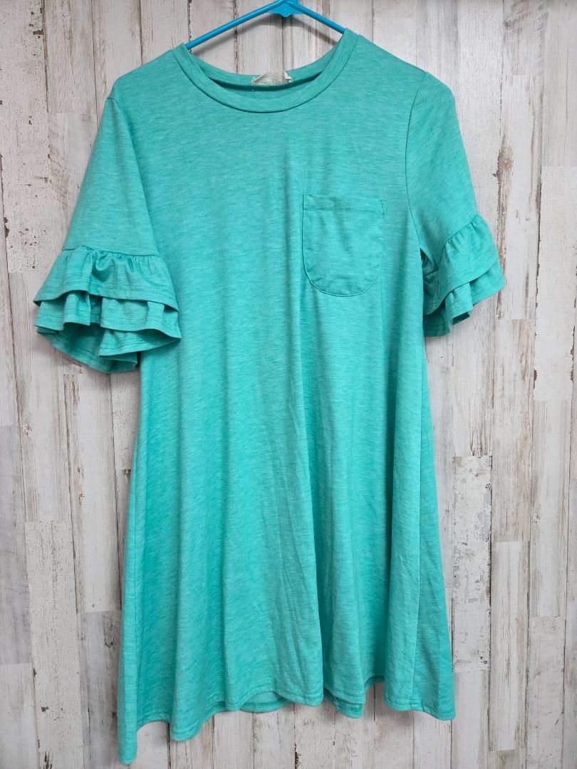 TEAL NEW IN POCLET RUFFLE SLEEVE DRESS, LADIES M