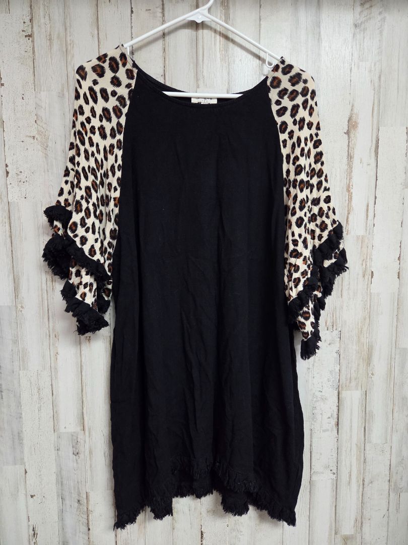 BLACK UMGEE CHEETAH SLEEVE DRESS, LADIES L