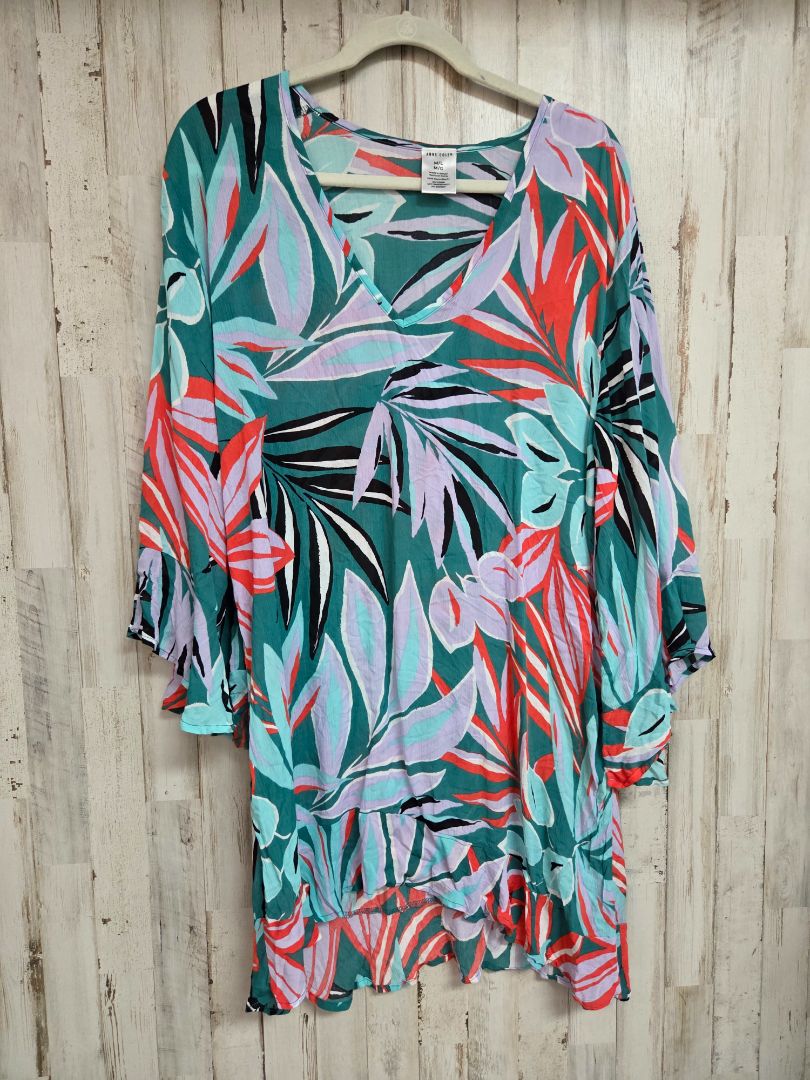 TEAL ANNE COLE LEAF PRINT DRESS, LADIES M/L