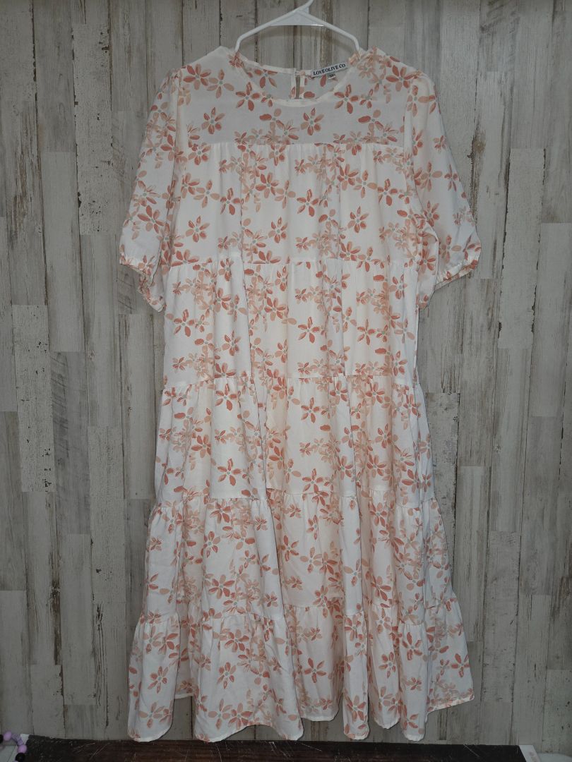 WHITE/PEACH LOVE OLIVE CO FLORAL DRESS, LADIES M