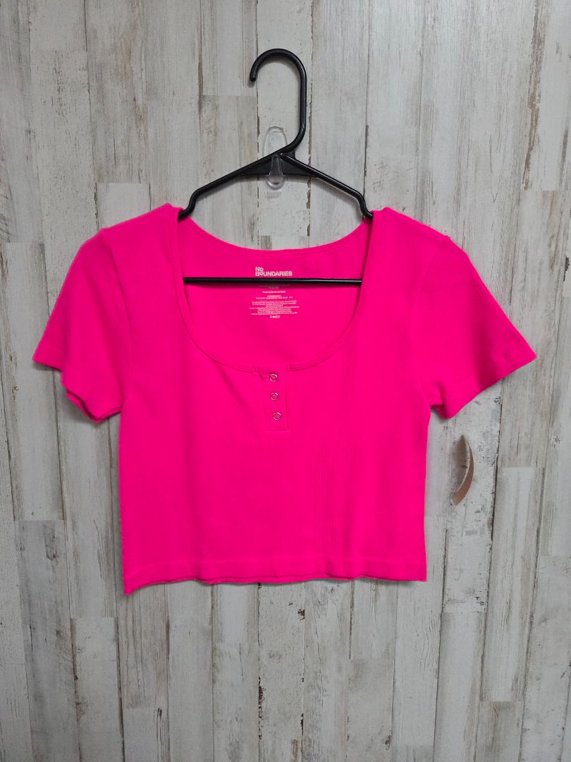 PINK NO BOUNDARIES RIBBED BUTTON TOP, LADIES L