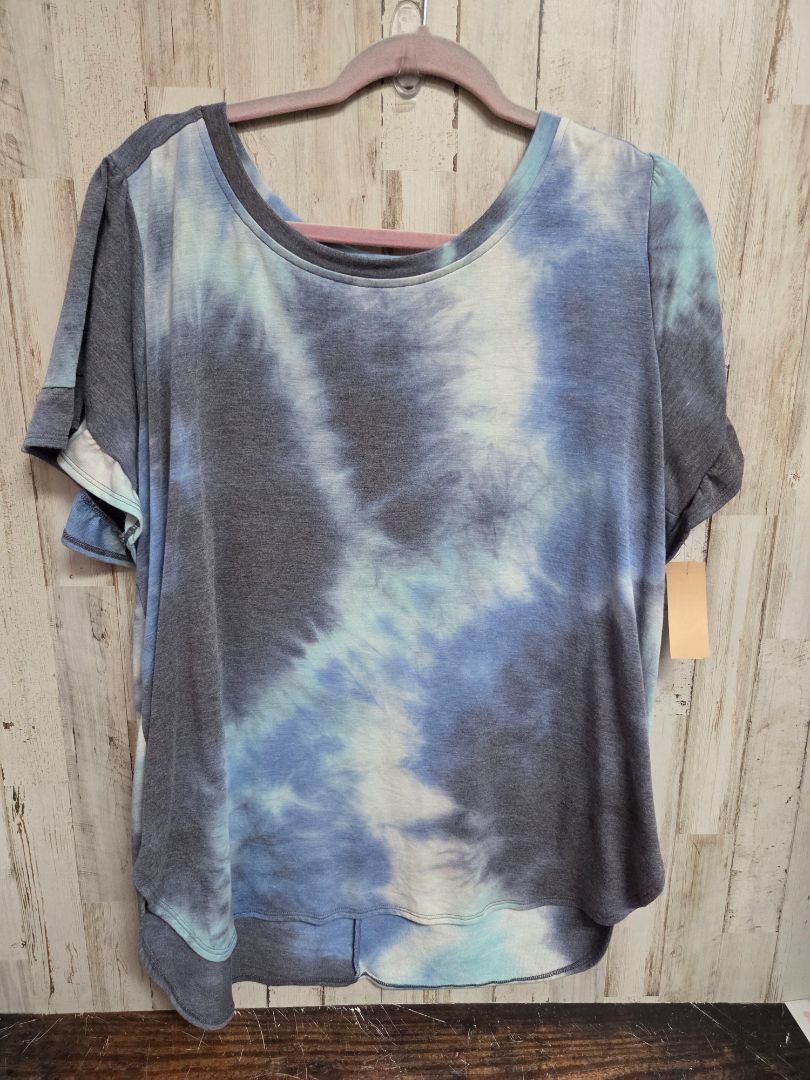 NAVY CROWN & IVY DYE RUFFLE SLEEVE TOP, LADIES 2X
