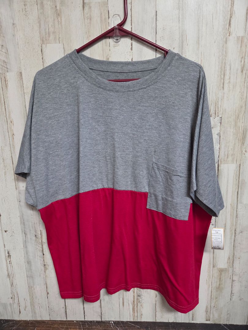 GREY/RED COLORBLOCK POCKET TEE, LADIES 3X