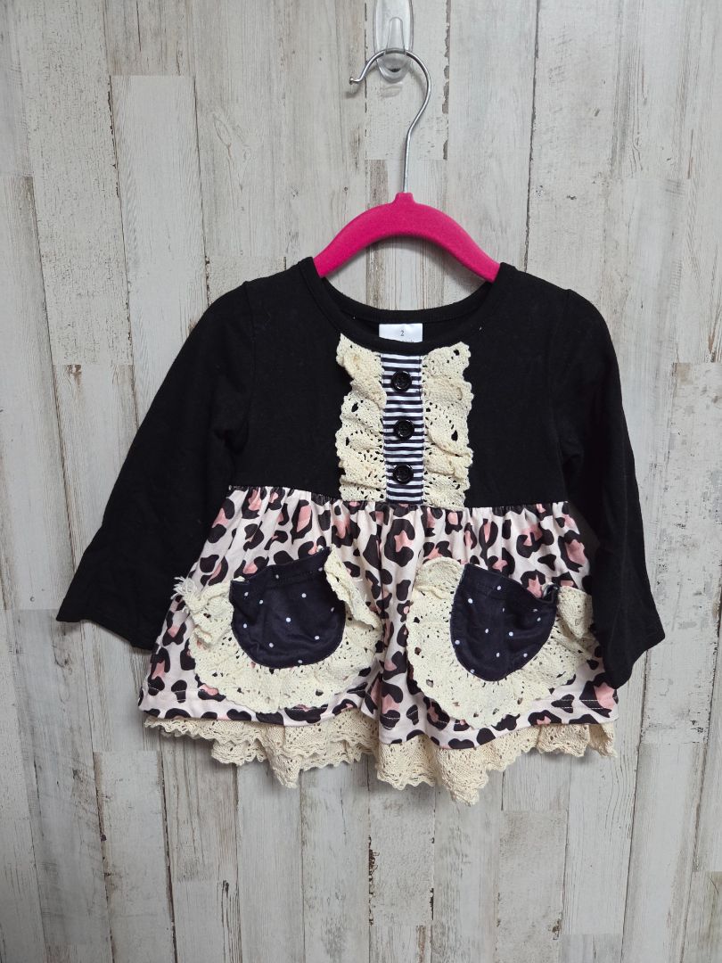 BLACK BOUTIQUE PRINT & LACE TOP, GIRL 2T