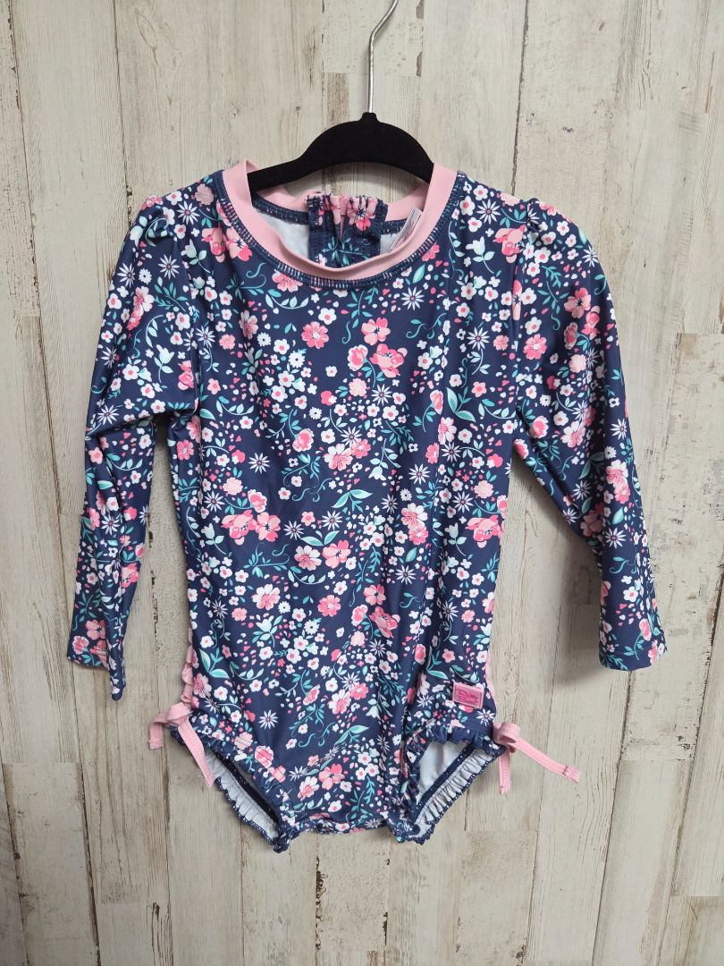 BLUE RUFFLE BUTTS FLORAL SWIMSUIT, GIRL 2T