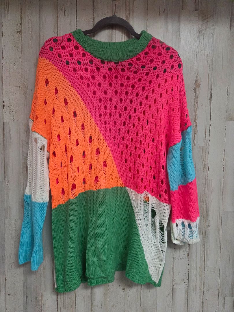 PINK/ORANGE DAVI & DANI COLORBLOCK SWEATER, LADIES M