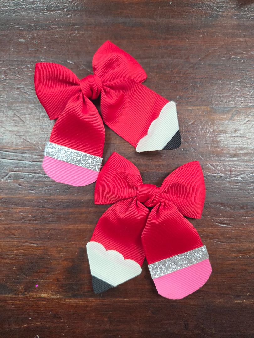 Red 2pc small pencil bow