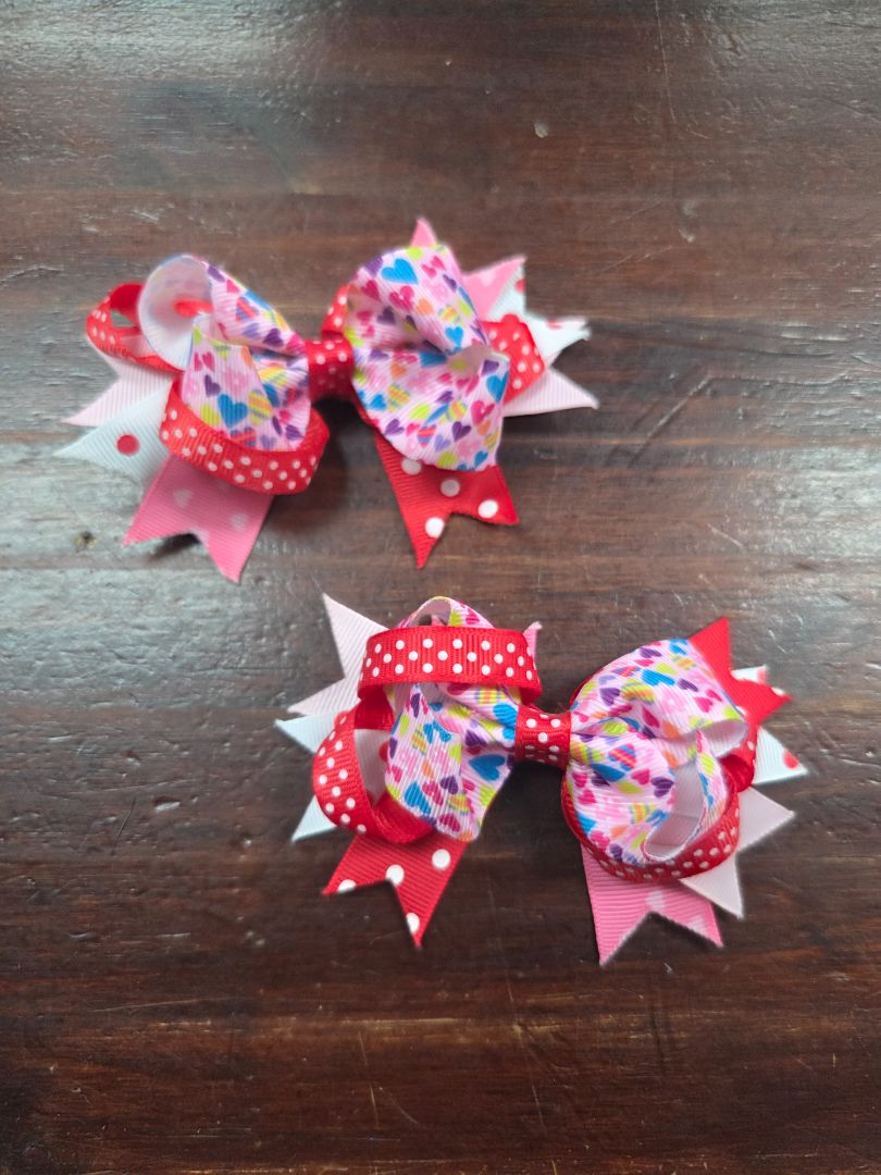 Pink 2pc small layered heart bow