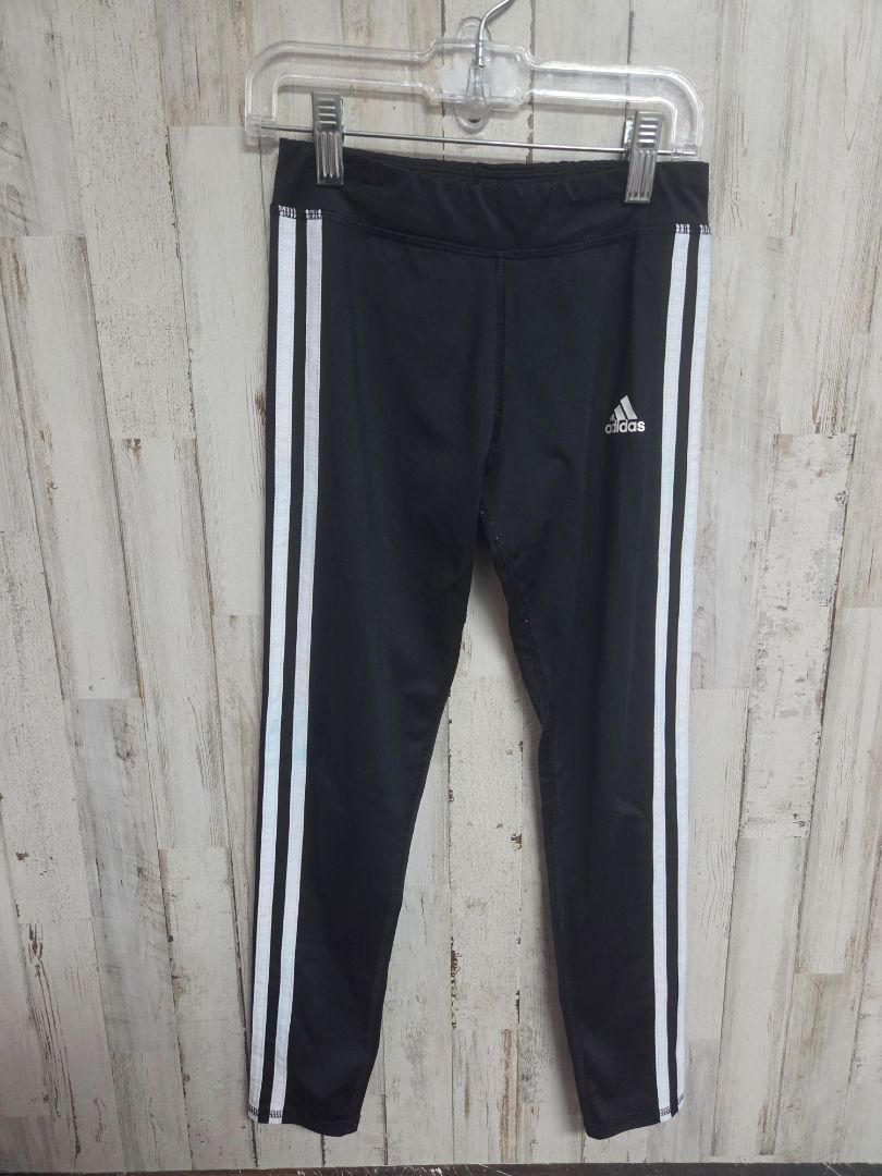 BLACK ADIDAS SIDE STRIPE LEGGINGS, GIRLS 7/8