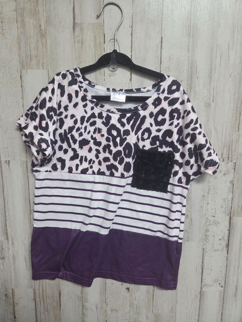 PURPLE/BLACK BOUTIQUE CHEETAH SEQUIN POCKET TOP, GIRLS 7