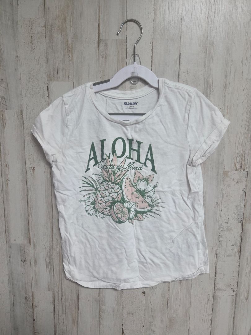 WHITE OLD NAVY ALOHA TEE, GIRLS 10/12
