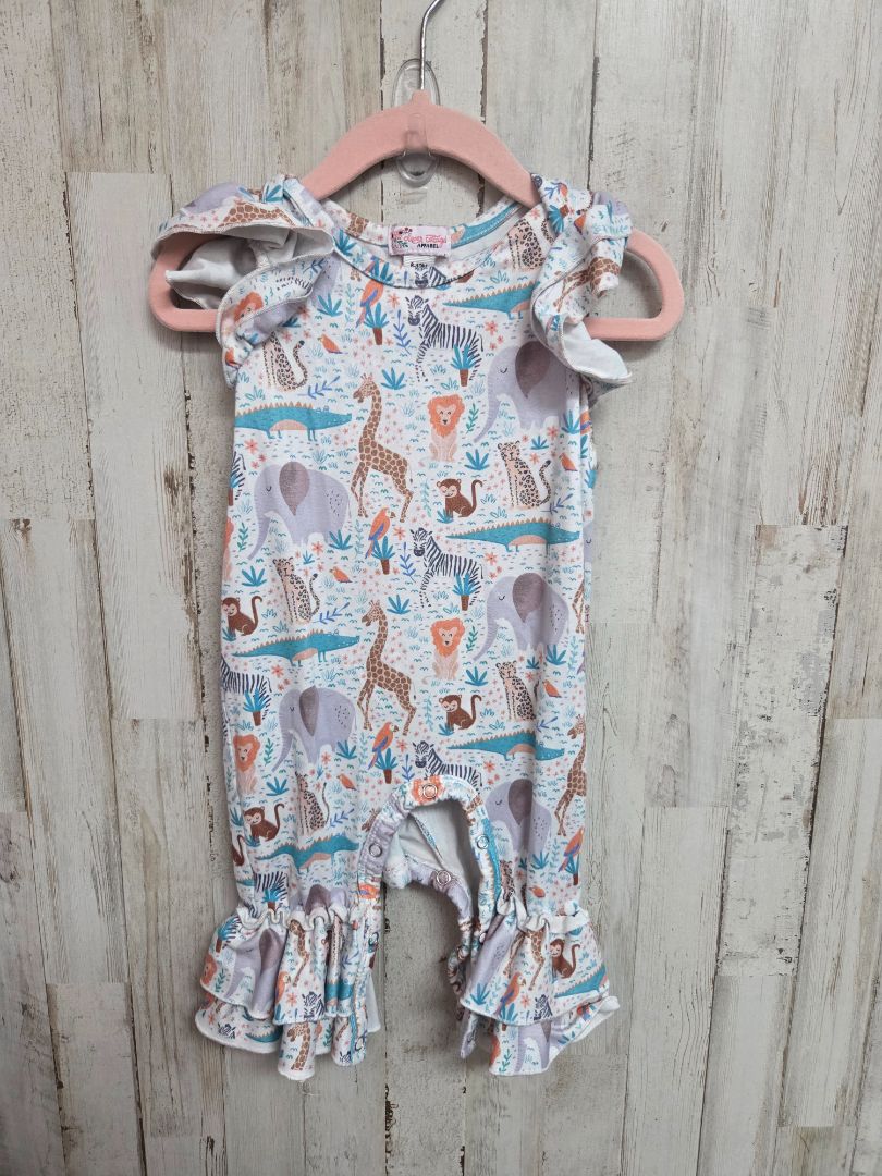 WHITE CLOVER COTTAGE JUNGLE ANIMAL ROMPER, GIRL 6-12