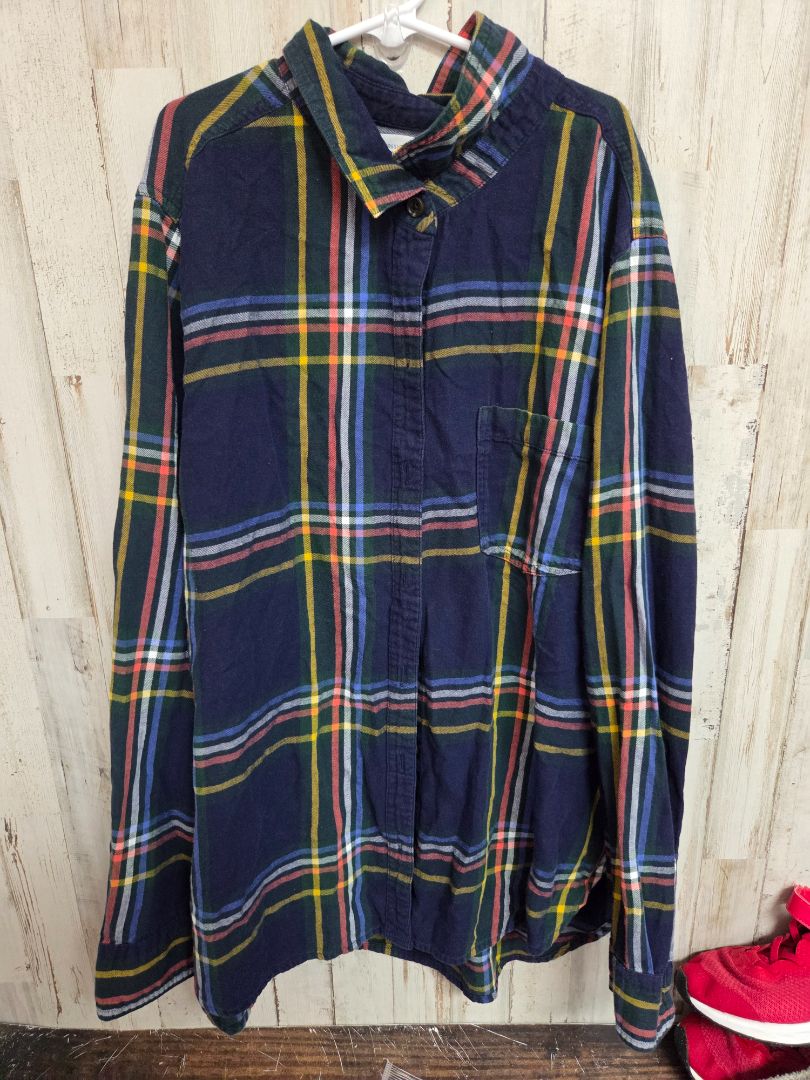 NAVY OLD NAVY PLAID BUTTON UP, BOYS 14/16